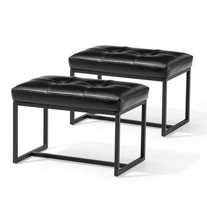 Glitzhome Ottoman Bench Pack of 2, Modern PU Leather Vanity Stools Chairs with Metal Frame, Makeup Stool Padded Foot Rest Stool for Living Room Vanity, Entryway, Bathroom, Black - color: Black, Pack of 2