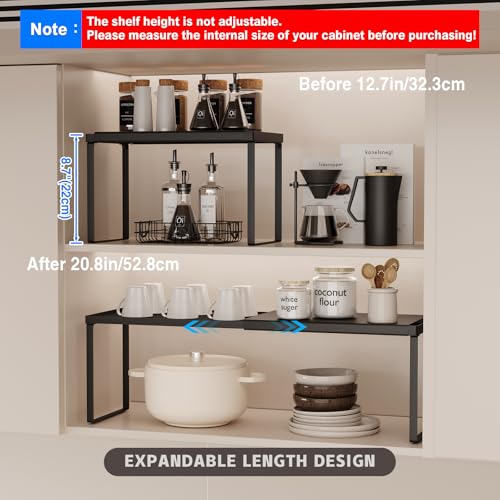Magheo Expandable Kitchen Countertop Organizer, 2 Pack Stackable Cabinet Shelf Risers, Metal Spice Rack Heavy Duty Counter Organizer Storage for Kitchen, Pantry, Cupboard, Rv (8.7in Height,Black) - color: Black, size: 2 Pack-8.7in Height