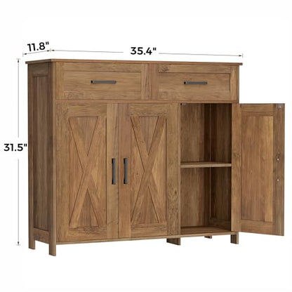 Homhedy Coffee Bar Storage Cabinet with Drawers, Kitchen Buffet Cabinet | Sideboard Cabinet with Doors, Farmhouse Buffet Cabinet, Adjustable Shelves, for Kitchen / Dining / Living Room, Rustic Walnut - color: Rustic Walnut