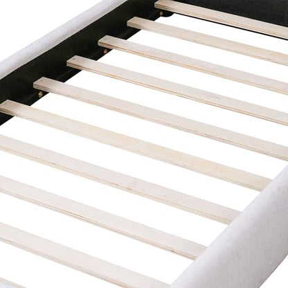 Christopher Knight Home Deft Wooden Twin Bed Frame with Headboard, Luxurious Upholstered Platform Bedframe with Linen Fabric Pillow-Back Headboard, Twin Bed Frame No Box Spring Needed, Beige - size: Twin Size