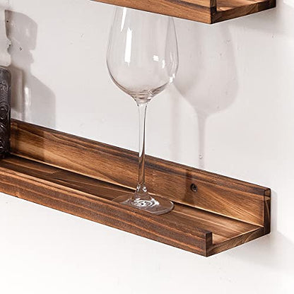 MBYD 48 Inch Picture Ledge Shelf Set of 3, Wall Mount Carbonized Burnt Black Floating Wall Shelves Photo Ledge Natutal Pine Wood for Bedroom, Living Room, Office, Kitchen, Bathroom Same Dimensions - color: Carbonized Black, size: Set of 3 48 in
