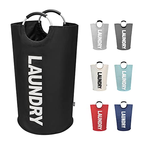 DOKEHOM 90L Large Laundry Basket Bag, Collapsible Tall Hamper, Black | Freestanding tall washing bin & foldable laundry bag. High-capacity clothes storage basket with durable sturdy handles - color: Black, size: 90L