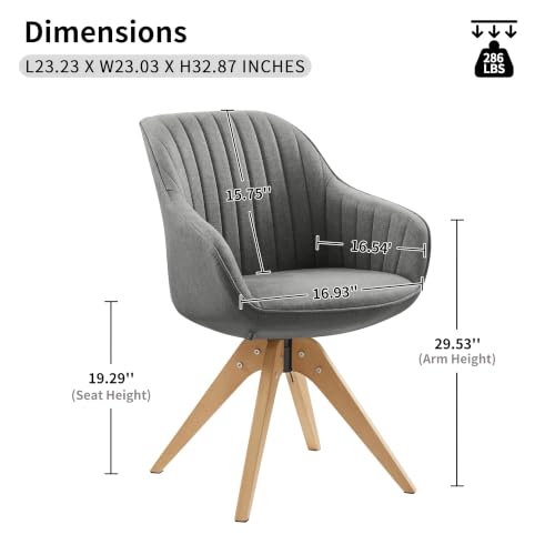 Swivel Desk Chair for Home Office, Fabric, Grey | No Wheels, Beech Wood Legs, Mid Century Modern, Upholstered, 360° Swivel, Accent Chair, Living Room, Bedroom - color: Grey/Beech Wood, size: Fabric