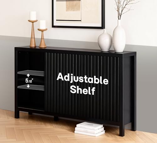 ZYBT Fluted Sideboard Buffet Cabinet with Storage, Modern Credenza Buffet Sideboards Bar Cabinet Console Table with Adjustable Shelves Slide Door for Living Room Hallway Kitchen Entryway (Black) - style: 3Door Black