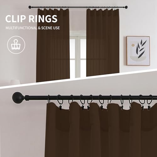 CUCRAF Sheer Curtains Panels for Living Room Bedroom Semi Window Treatment Drapes Voile Rod Pocket Curtain,Set of 2 (54 x 45 inches Long,Brown) - color: Brown, size: 54"W x 45"L (Pack of 2)