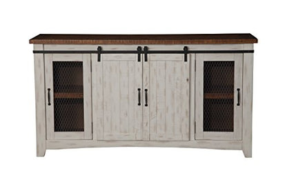Martin Svensson Home Rustic 65" Wood Entertainment Center, White and Honey | Solid Pine, TV Stand, Sliding Doors, Adjustable Shelves & Cable Management, for TVs up to 70" - color: Antique White and Aged Distressed Pine