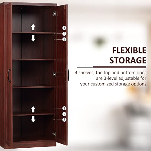 HOMCOM 63" 2-Door Kitchen Pantry 5-Tier Espresso | Freestanding Storage Cabinet, Shelving, 2 Adjustable Shelves, for Dining Room - color: Espresso