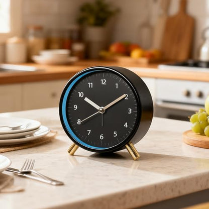 Yosoo Night Light Table Clock Modern Silent Bedside Desk Clock for Bedroom Alarm, Minimalist Design, Anti Impact, Scratch Proof, Easy to, Long Lifespan, (Black Round (with Alarm +Night Light))