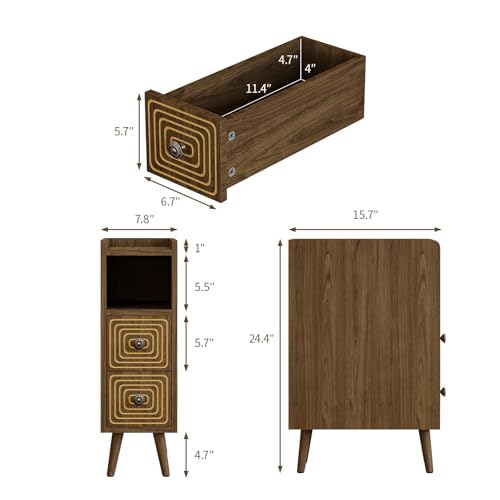 Nightstands Set of 2,Night Stand Bed Side Table with Storage Space,Wooden Bedside Table with Open Shelf,2 Drawers,End Table with Solid Wood Feet for Bedroom,College Dorm,Entryway (Walnut) - color: Walnut