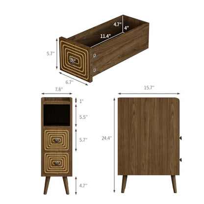 Nightstands Set of 2,Night Stand Bed Side Table with Storage Space,Wooden Bedside Table with Open Shelf,2 Drawers,End Table with Solid Wood Feet for Bedroom,College Dorm,Entryway (Walnut) - color: Walnut