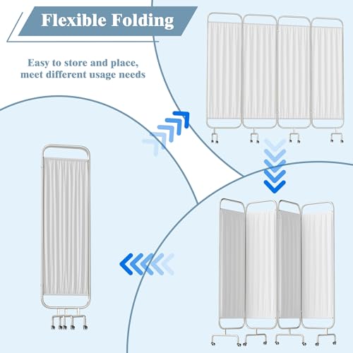4-Panel Medical Privacy Screen on Wheels, 79"x71" Medical Screen | Portable Medical Privacy Screen Indoor Room Privacy Screen Divider, Stainless Steel Contruction, Folds Easy for Storage - size: 4-Panel