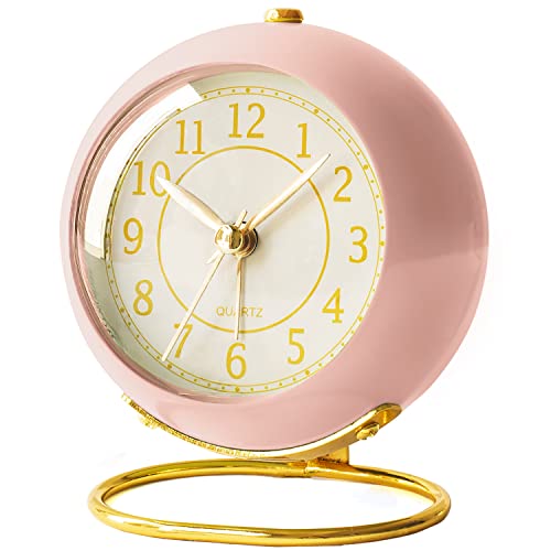 AYRELY® Battery Operated Analog Desk Alarm Clock with Light, Table Clock | Retro Aesthetic Clock with Silent Non-Ticking Movement for Bedside, Bedroom, Kitchen, Office, Travel & Kids' Room(Light Pink) - color: Light Pink