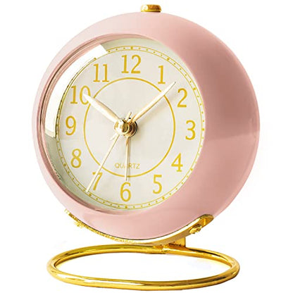 AYRELY® Battery Operated Analog Desk Alarm Clock with Light, Table Clock | Retro Aesthetic Clock with Silent Non-Ticking Movement for Bedside, Bedroom, Kitchen, Office, Travel & Kids' Room(Light Pink) - color: Light Pink