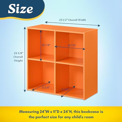 Kings Brand Furniture George 4-Cube Storage Organizer, 2-Tier Bookcase with Wood Shelves for Living Room, Bedroom, Nursery, or Home Office (Orange) - color: Orange