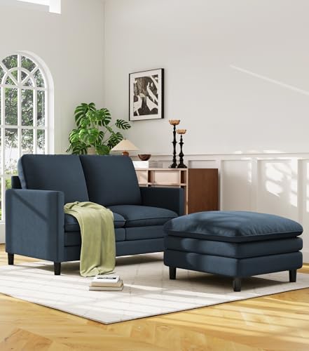 Welzona 3-Layers Cloud L Shaped Couch, 51" Teddy Sofa and Loveseat Set | Comfy Teddy Fabric, Washable Covers, Tool-Free Setup, All-wood Cloud Couches for Living Room, Bedroom, Small Space, Blue Grey - color: Blue Grey, size: cloud loveseat & ottoman