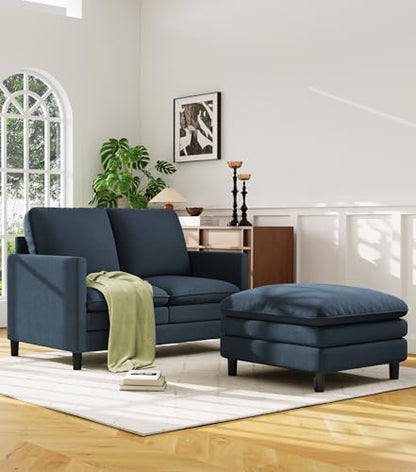 Welzona 3-Layers Cloud L Shaped Couch, 51" Teddy Sofa and Loveseat Set | Comfy Teddy Fabric, Washable Covers, Tool-Free Setup, All-wood Cloud Couches for Living Room, Bedroom, Small Space, Blue Grey - color: Blue Grey, size: cloud loveseat & ottoman