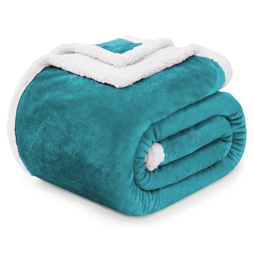 BEAUTEX Sherpa Fleece Throw Blankets, Soft Fluffy Flannel Plush Blanket and Throw, Fuzzy Cozy Cuddle Blankets for Couch Bed Sofa Adults (50" x 60", Harbor Blue) - color: Harbor Blue, size: Throw-50"x60"