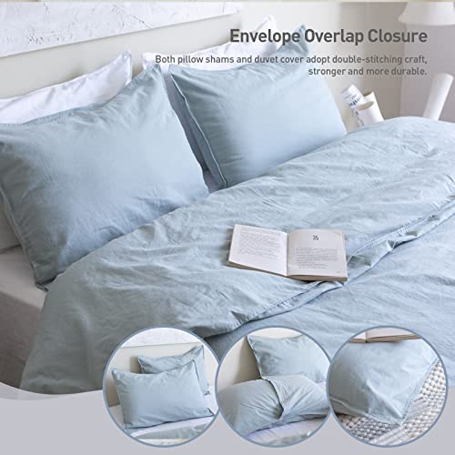 BISELINA French Linen Duvet Cover Set 2pcs with Hidden Zipper Closure Natural Flax Cotton Blend Solid Color Soft Breathable Luxury Farmhouse Bedding - Twin Size, Dusty Blue - color: Dusty Blue, size: Twin