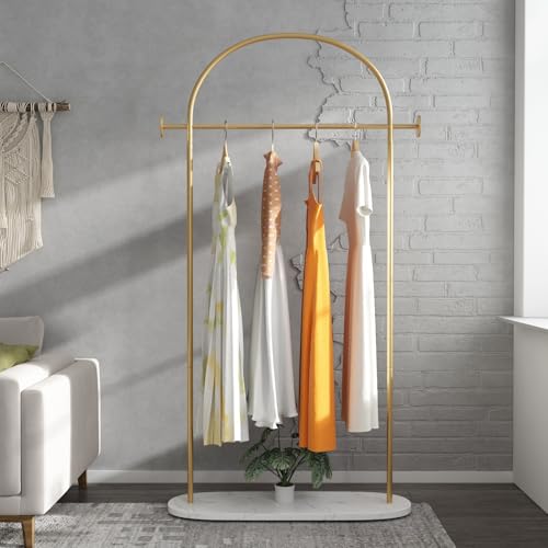 TIEOU Metal Gold Coat Rack, Freestanding Entryway Stand, Hat Coat Hanger, Small Clothing Rack, Modern - color: U-Gold Rack
