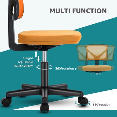 OLIXIS Armless Home Office Chair, Ergonomic Small Desk Chair | Mesh Back, Removable Washable Foam Cushion, Height Adjustable, Rolling Swivel Wheels, Small Space, Dark Orange - color: Dark Orange