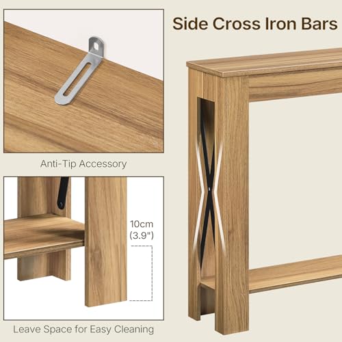 Farmhouse Console Table, 39.4'' Small Narrow Entryway Table, Wood Couch Table Behind Sofa with Storage Shelf, Slim Farmhouse Hallway Table for Living Room, Hallway, Foyer, Light Walnut CT34VV - color: Light Walnut
