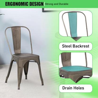 Dopinmin Bronze Dining Chairs Set of 4, Modern Style, Stackable, Metal, Tolix Side Bar Chairs, 18' Seat Height, Indoor/Outdoor Patio Chairs - color: Brown