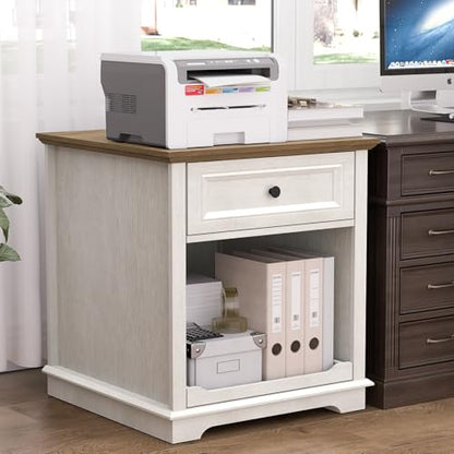 Lateral File Cabinet 3 Drawer File Cabinet with Charging Station, Printer Stand with Open Adjustable Storage Shelves, Lateral Filing Cabinet for Home Office - color: White