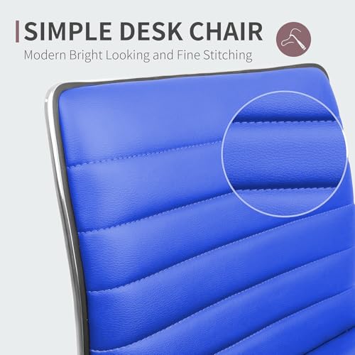 JUMMICO Armless Vanity Office Chair with Wheels, Small Cute Makeup Desk Chair Ribbed Leather Swivel Computer Task Chair (Blue) - color: Blue