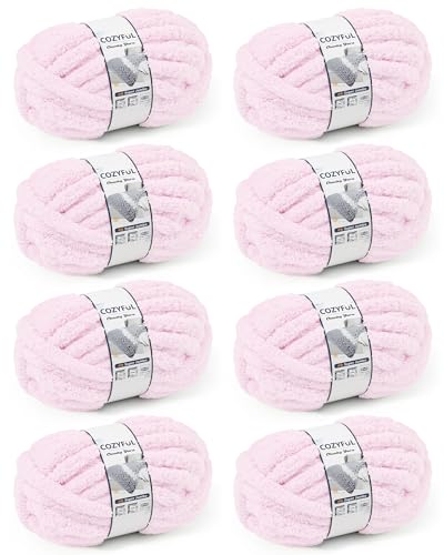 Cozyful Chunky Yarn for Hand Knitting, #9 Thick Jumbo Big Chunky Yarn for Crocheting, Super Chunky Knit Blanket Yarns, Large Chunky Chenille Yarns, 8 Pack (30 yds 8 oz Each Skein), Blush Pink - color: Blush Pink