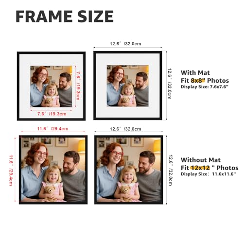 Giftgarden 12x12 Picture Frame Black Set of 16, Matted to 8x8 Photo with Mat, Lightweight Square Gallery Frames for Wall Hanging Display - color: Black*16, size: 12x12