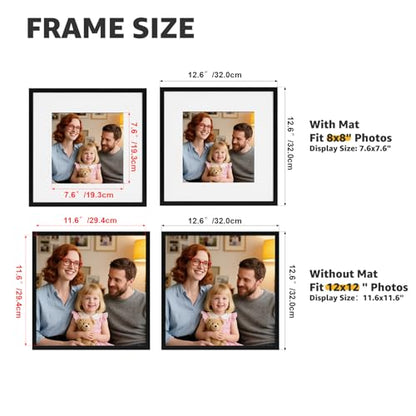 Giftgarden 12x12 Picture Frame Black Set of 16, Matted to 8x8 Photo with Mat, Lightweight Square Gallery Frames for Wall Hanging Display - color: Black*16, size: 12x12