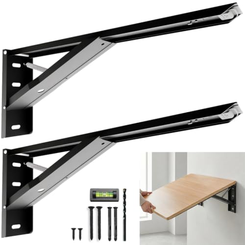 Folding Shelf Brackets 20 Inch Heavy Duty, Set of 2, 500 lbs, Collapsible Bracket with Locking Hinge for Fold Down Table, Wall Mounted Desk, Workbench, Laundry Room – Space Saving