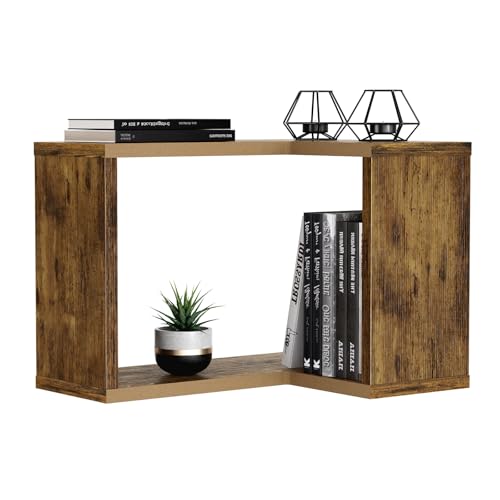 Floating Corner Shelf, 2-Tier Floating Shelf for Wall, Wood Floating Book Shelf for Living Room, Bedroom, Bathroom, Home Office, Rustic Brown - size: 2-Tier