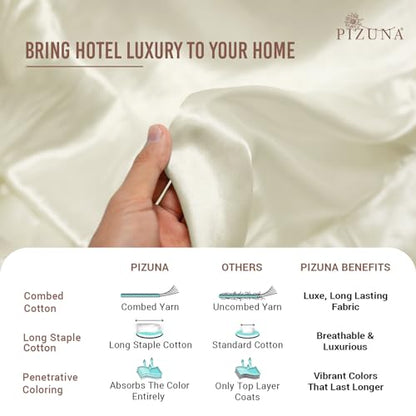 Pizuna 100% Cotton Full Duvet Cover Set 400 Thread Count Off White | Long Staple Combed Cotton Sateen Weave 3 Piece Luxurious Cool Full Comforter Cover with Hidden Button Closure - color: 02 Off White, size: Full