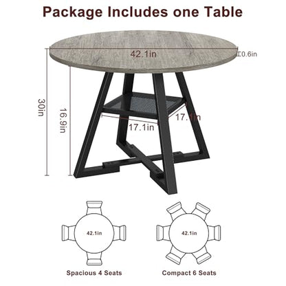 Jocoevol Round Dining Table for 4,Kitchen Dining Room Circle Dinner Pedestal Table,Space Saving Wood Kitchen & Dining Room Furniture, 42In,Grey - color: Grey, size: 42In