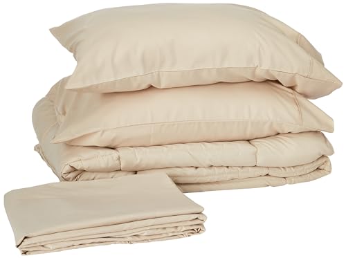 Sweet Home Collection 5 Piece Comforter Set Bag Solid Color All Season Soft Down Alternative Blanket & Luxurious Microfiber Bed Sheets, Beige, Twin XL - color: Beige, size: Twin XL