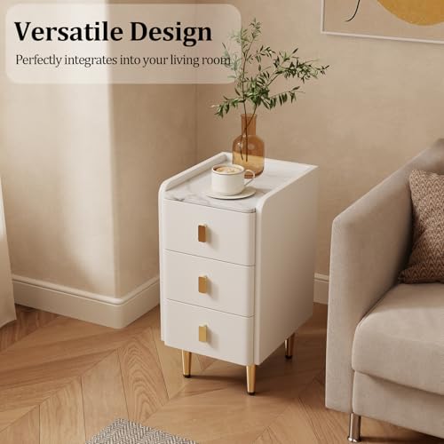 AQIMUELE Narrow Nightstand with Drawers, Narrow Side Table Leather, Small Bedside Tables for Bedroom. (White) - color: White, size: 11.8''W x 15"D x 22.8"H