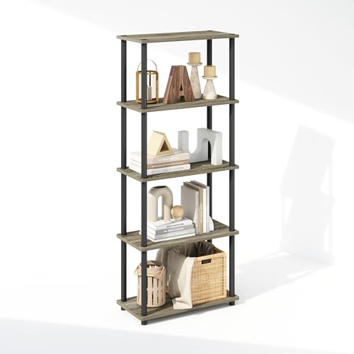 Furinno Turn-N-Tube Book Shelf, 5-Tier Bookshelf, Bookcase with Multipurpose Compact Display Rack, 11.6 x 23.6 x 57.4, for Living Room, Bedroom, Home Office, French Oak/Black - color: French Oak/Black, size: 5-Tier Round Tube