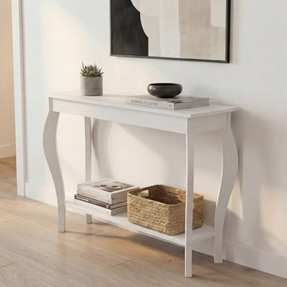 ChooChoo 39" Narrow Entryway Table with Storage Shelf, White | Console Table with Curved Legs, Chic Accent Sofa Table with Shelves for Entryway, Living Room, Hallway - color: White