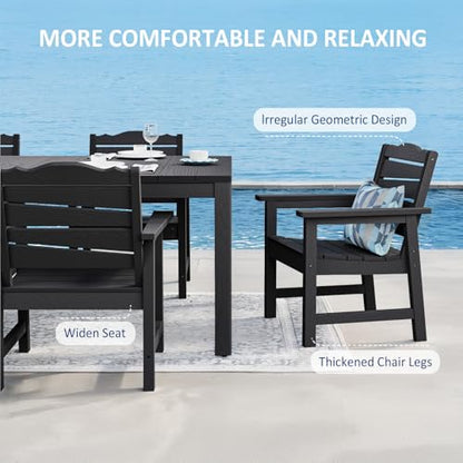 5-Piece Patio Dining Set, Outdoor Dining Square Table w/Aluminum Frame and 4 Chairs, Weatherproof HIPS Dining Furniture with Umbrella Hole, for Backyard Garden Deck Poolside, Black - size: 5pcs square set