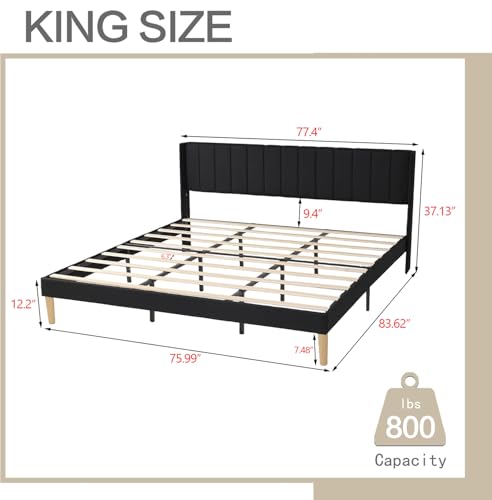 AGARTT Upholstered Platform Bed Frame King Size with Headboard and Footboard/Wooden Slats Support/No Box Spring Needed/Easy Assembly,Black Linen | Headboard and Footboard/Wooden Slats Support/No Box Spring Needed/Easy Assembly - color: Black Linen, size: