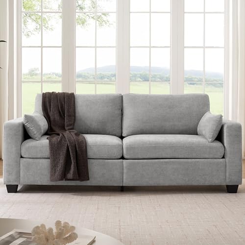 Modern Loveseat Sofa Chenille Fabric Couches (Gray) | Spring Cushions, Removable Cover, Solid Wood Frame, Wide Armrest, for Living Room, Small Space - color: Grey