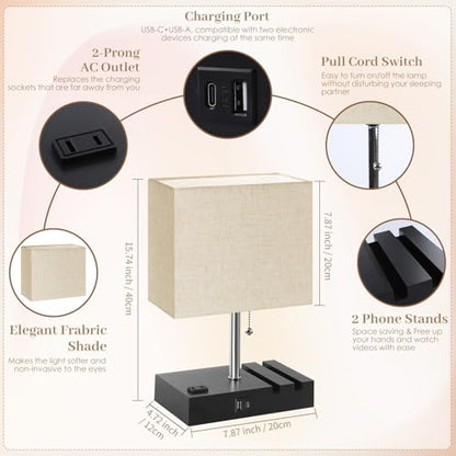 Smart RGB Dimmable Table Lamp Compatible with Alexa&APP&Remote Control, Bedside Desk Lamp with Charging Ports&Outlet&Phone Stand, Music Sync Nightstand Lamp for Bedroom Living Room Office Dorm, Beige | Bedside Desk Lamp with Charging Ports&Outlet&Phone St
