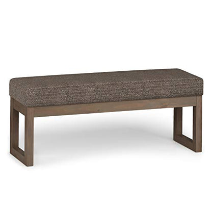 SIMPLIHOME Milltown 44" Wide Tweed Look Rectangle Ottoman in Mink Brown | Contemporary upholstered ottoman bench with a cushioned seat for bedroom seating; fully assembled footstool or footrest. - color: Mink Brown, style: Large Ottoman Bench