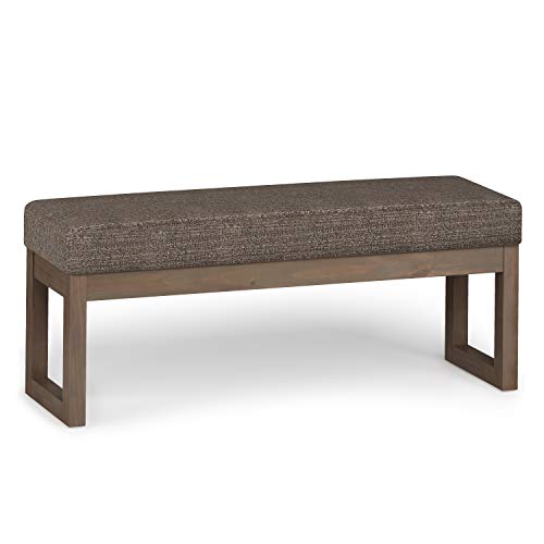 SIMPLIHOME Milltown 44" Wide Tweed Look Rectangle Ottoman in Mink Brown | Contemporary upholstered ottoman bench with a cushioned seat for bedroom seating; fully assembled footstool or footrest. - color: Mink Brown, style: Large Ottoman Bench
