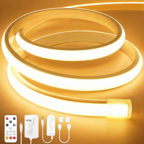 Lamomo COB LED Strip Lights 32.8Ft, Warm White Dimmable Self-Adhesive Led Rope Light with Remote, Flexible Cuttable Waterproof 3000K Silicone Neon Tape Light for Bedroom, Indoor, Cabinet, 10mm Width - color: Warm White, size: 32.8Ft