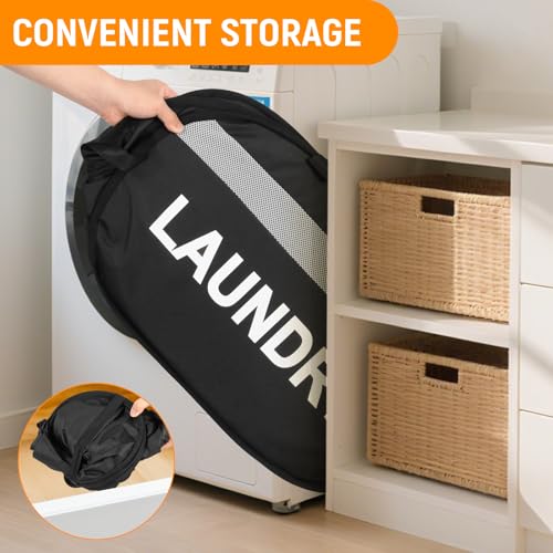 Collapsible Laundry Baskets, Tear-proof Dirty Clothes Hampers for Laundry, Foldable Laundry Basket with Dual Handles, Easy to Carry Pop Up Hamper for Bedroom, Bathroom, Dorm, Laundry Room Black - color: Black
