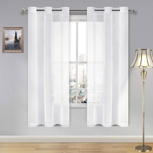 DWCN White Sheer Curtains, Linen Look Semi Transparent Voile Grommet Top Solid Lightweight & Airy Gauzy Curtains & Drapes for Living Dining Room Drapes W36 x L63 Inch Long, Set of 2 Panels - color: White, size: 36"W x 63"L (Pack of 2)