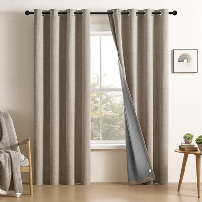 CUCRAF 100% Blackout Window Curtains 54 inches Long 2 Panels Set, Faux Linen Look Thermal Insulated Grommet Drapes, Room Darkening Curtain for Bedroom Living Room(W52 x L54 Inch, Light Khaki) - color: Light Khaki, size: 52"W x 54"L (Pack of 2)