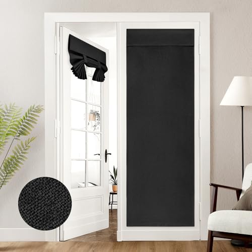 HOMEIDEAS 100% Black Linen Blackout French Door Curtains, Privacy Door Window Curtains, 26 X 72 Inch Room Darkening Blinds, Thermal Insulated Shades for Bedroom, 1 Panel - color: Black, size: 26"W x 72"L (Pack of 1)